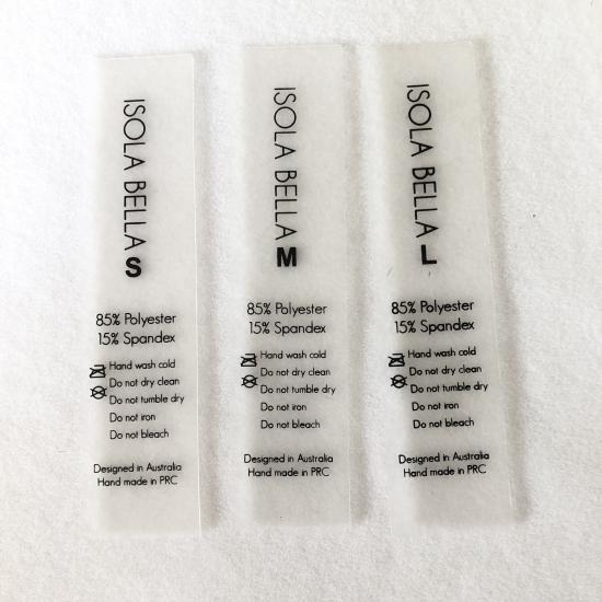 Custom Transparent TPU Waschen von Etiketten für Badebekleidung 
